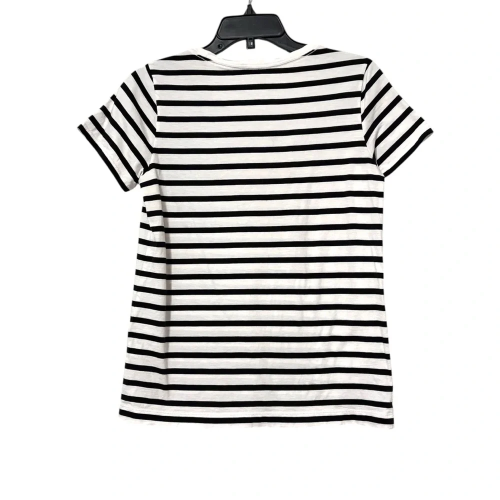 Kate Spade Size Small Queen Bee White‎ Blue Striped Tee Shirt Designer Classic